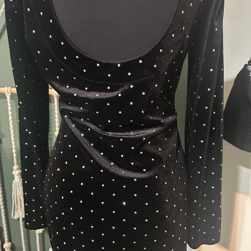 H&M Black Velvet Studded Dress with Low Back Size S 🧚‍♀️ - Picture 3 of 5